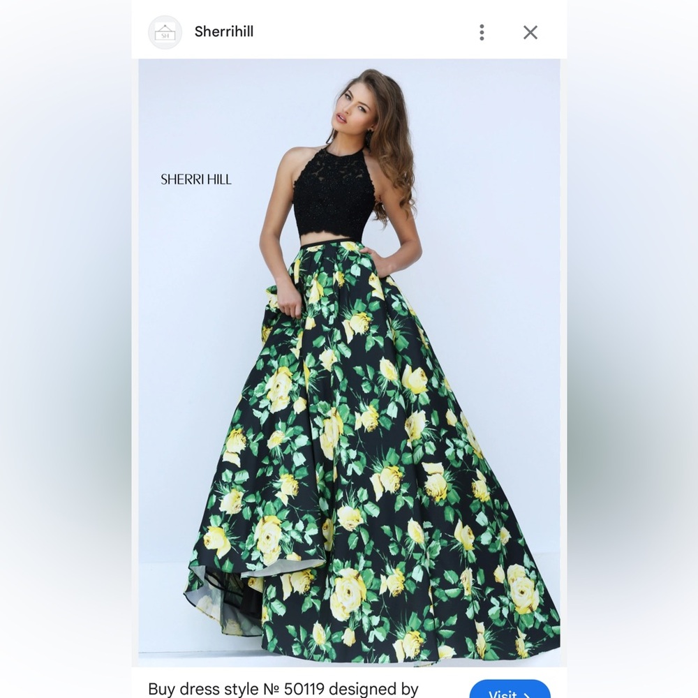 Sherri Hill Black and Yellow Floral Prom Dress